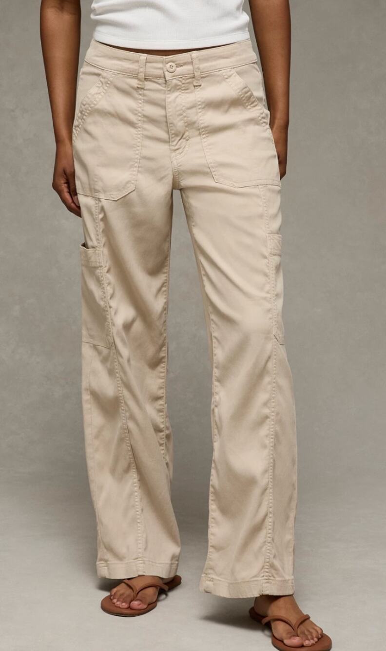 American Eagle Mid Rise Stretch Utility Stovepipe Straight Leg Pants Beige 2 L